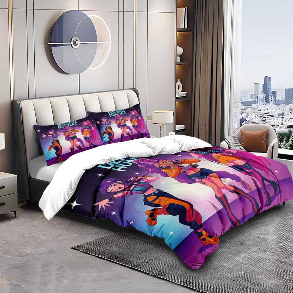 3pcsK-Pop Demon Hunters Printed Chipless Bedding Set Multi Size Bedding Decoration for Bedrooms and Dormitories, Machine Washabl