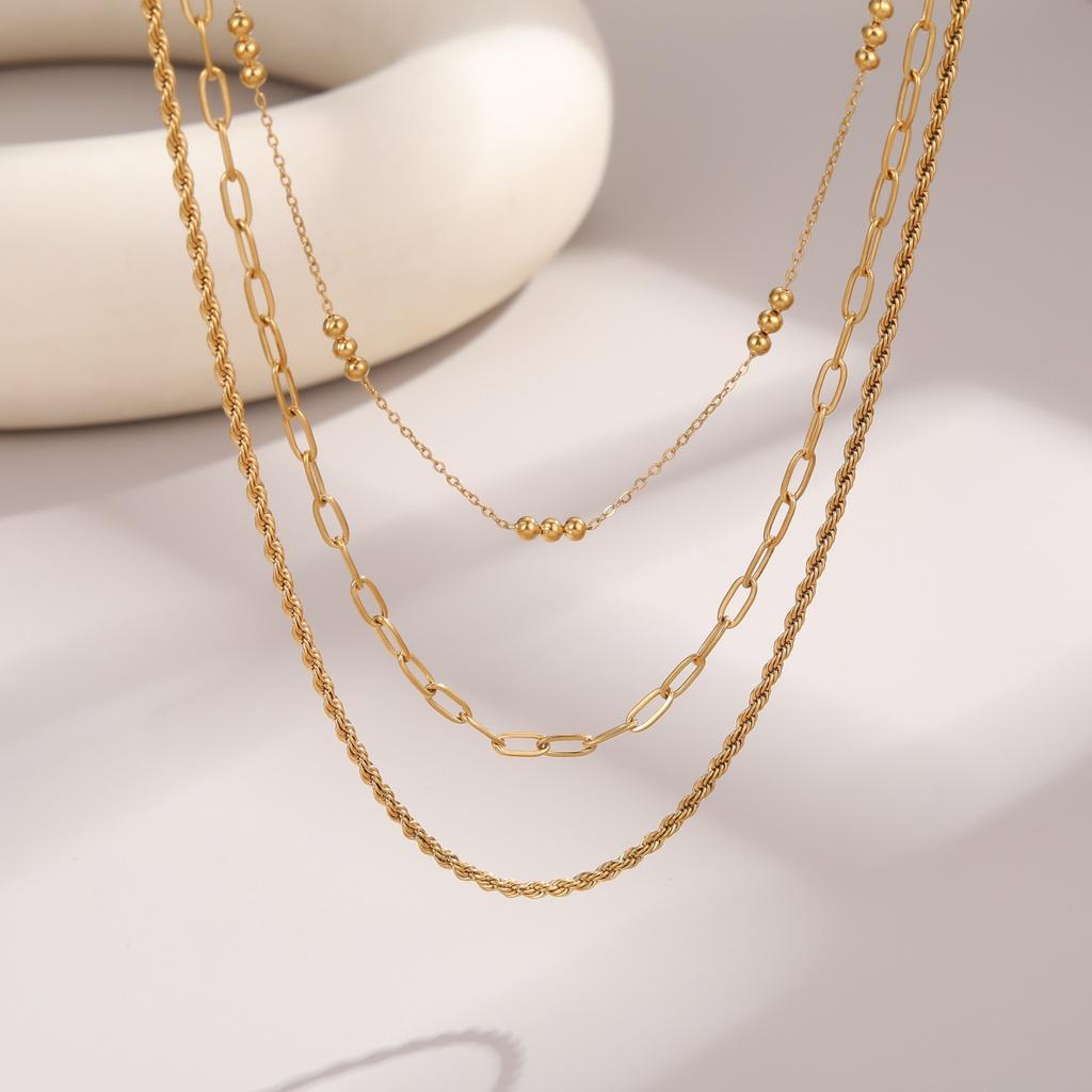 GEMCHIC Women's Stainless Steel 3-Layer Layered Chain Necklace Titanium Steel Paperclip Chain Versatile Choker Wholesale