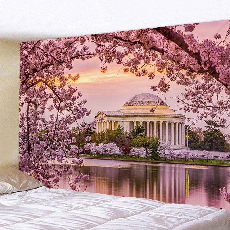 VIKAMA Japanese Cherry Blossom Tapestry Oriental Landscape Wall Hanging Decor for Bedroom Living Room Home Decor