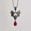 Gothic Victoria Sliver Color Bat Wings Red Blood Drops Pendant Necklace for Women Hallowmas Party Charm Jewelry Accessories Gift