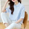 Cotton Lapel Double Pocket Short-sleeved Blouse Updated Leisure and Versatile Blouse In Summer