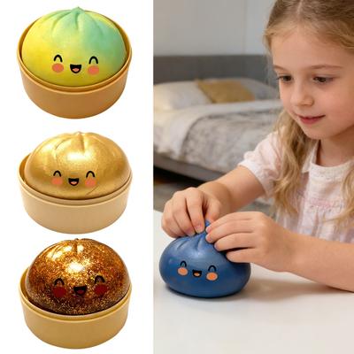 Bun Squeeze Toy Cute Bun Stress Reliever Realistic Simulated Bun Shape Toy with Cute Expressions Sensory Fidget Toy