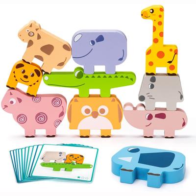 Wooden Building Toys Stacking Blocks, Animals Montessori Balance Toys for Toddlers Kids Boys Girls