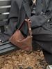New 2026 velvet bread women's retro frosted cowhide split leather armpit shoulder bag women's handbag fashion crossbody bag