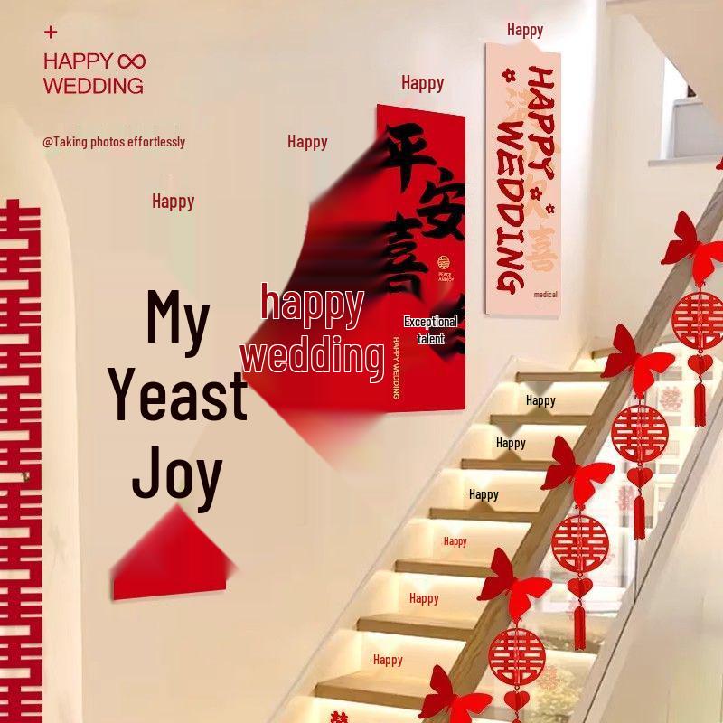 Wedding Decoration Set for Living Room, Sofa, Stairway & Background Wall - Bride's New Home Double Happiness Décor