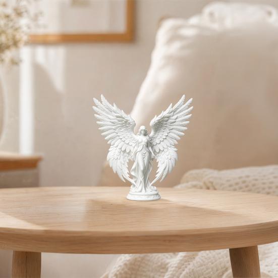 3D Printed Angel Figurine with Large Wings, White Matte Angel Statue, Aesthetic Minimalist Angel Sculpture for Home Office Desktop Bookshelf Decor