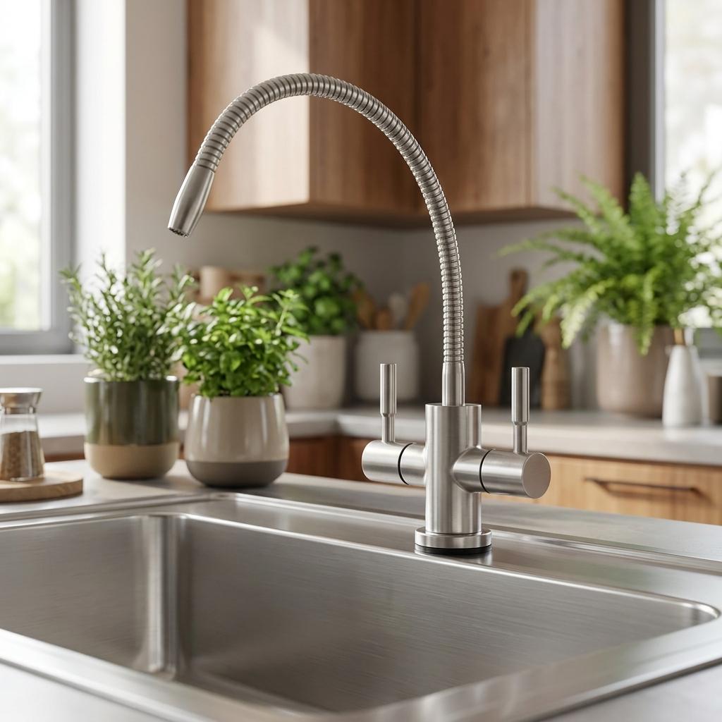 High-quality Double Faucet Stainless Steel Manual Deformable Durable Not Easy to Rust Easy to Install Household Use серебряный