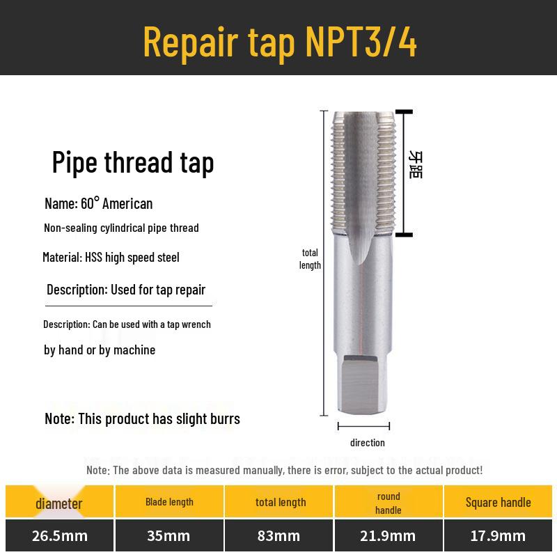 55° Imperial Non-Sealing Cylindrical Pipe Thread Tap/Thread Mill Drilling Bit, 60° US Sizes 2, 3, 4.