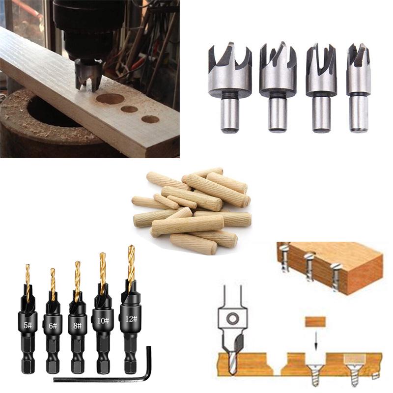 Titanium-Plated Hex Handle Cork Drill & Countersink Bit Set