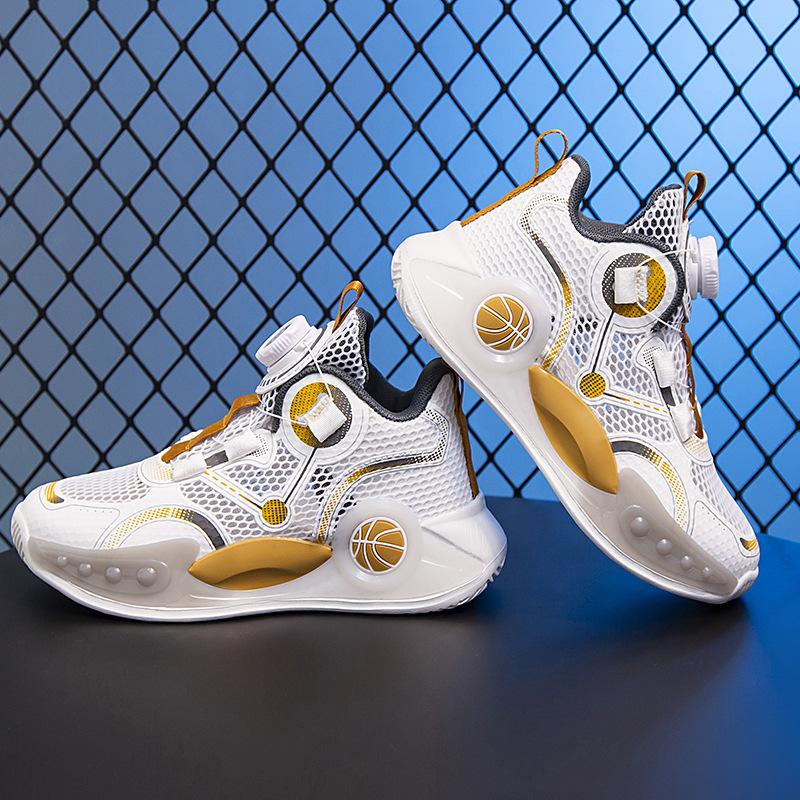 Boys basketball shoes summer single net breathable middle and older boys button training shoes children running basketball shoes