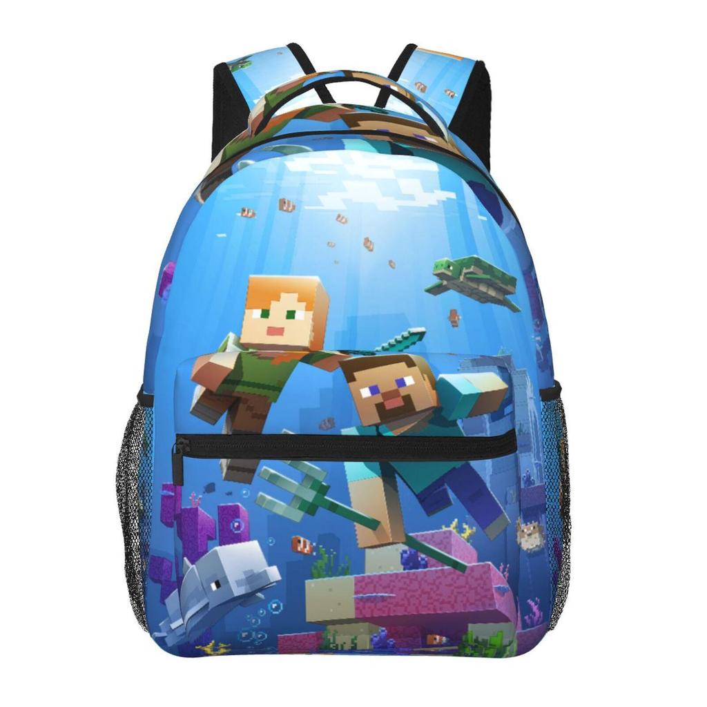 Popular Minecraft Print Lightweight Backpack: Durable, Breathable, Large Capacity, Casual Double Shoulder Bag.