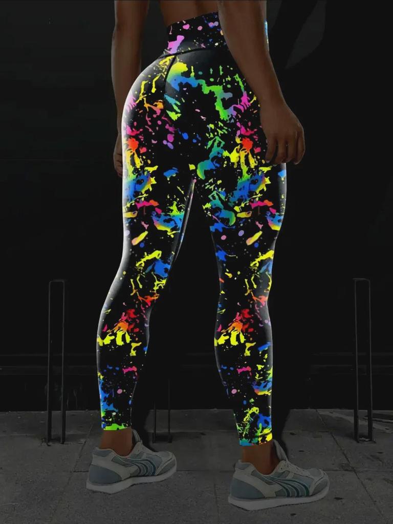 New Luminous High-Waist Yoga Pants - European & American Peach Print Sports Leggings for Women