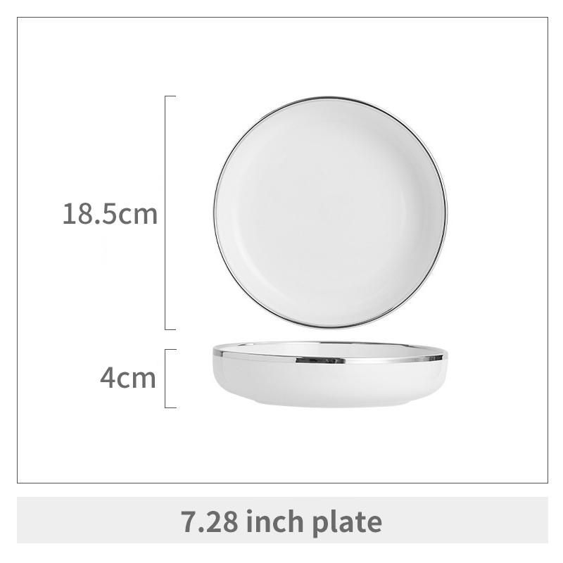 

Белая серебряная фарфоровая тарелка для ужина, керамическая миска для салата, супа, пасты, стейка, столовая, домашняя кухня, посуда, украшение стола