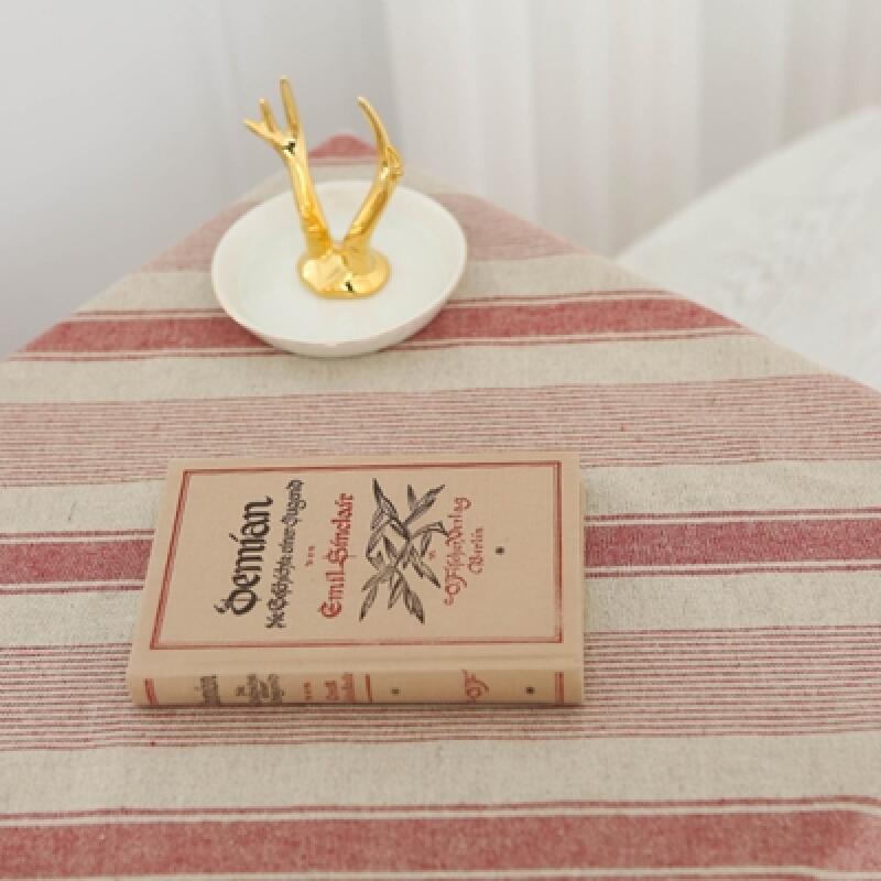 Hanf-Leinen Rot-Gestreifter Tischdecke
