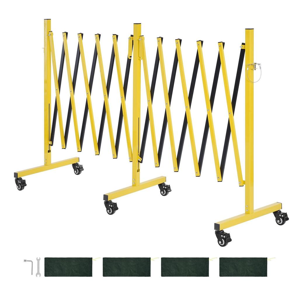 Double Expandable Barricades, 5.46m Industrial Safety Barriers, Flexible Mobile Barricade with Locking Casters, Portable Folding Security Gate Metal