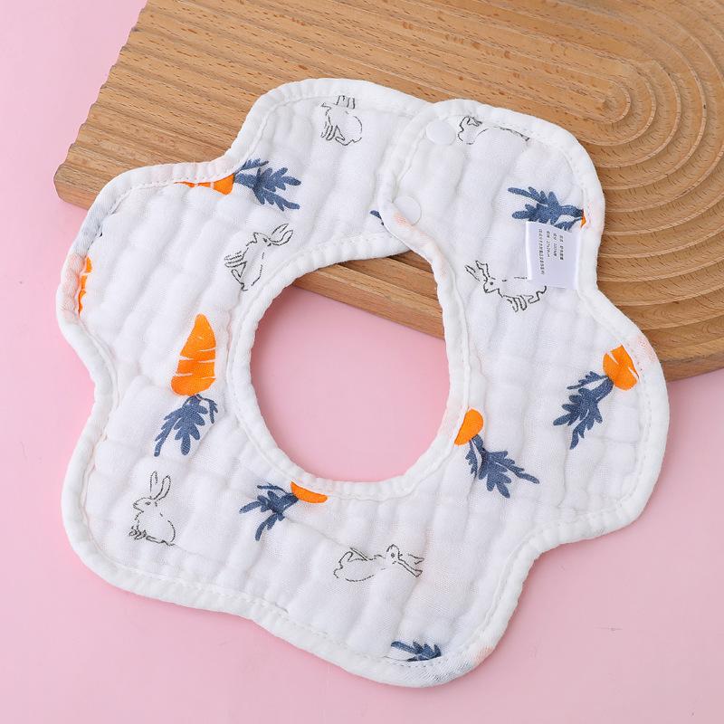 Class A Pure Cotton Gauze Baby Bibs Newborn Anti Spit Up Side Open 360 Degree Petal Shape Large Size Baby Drool Bibs