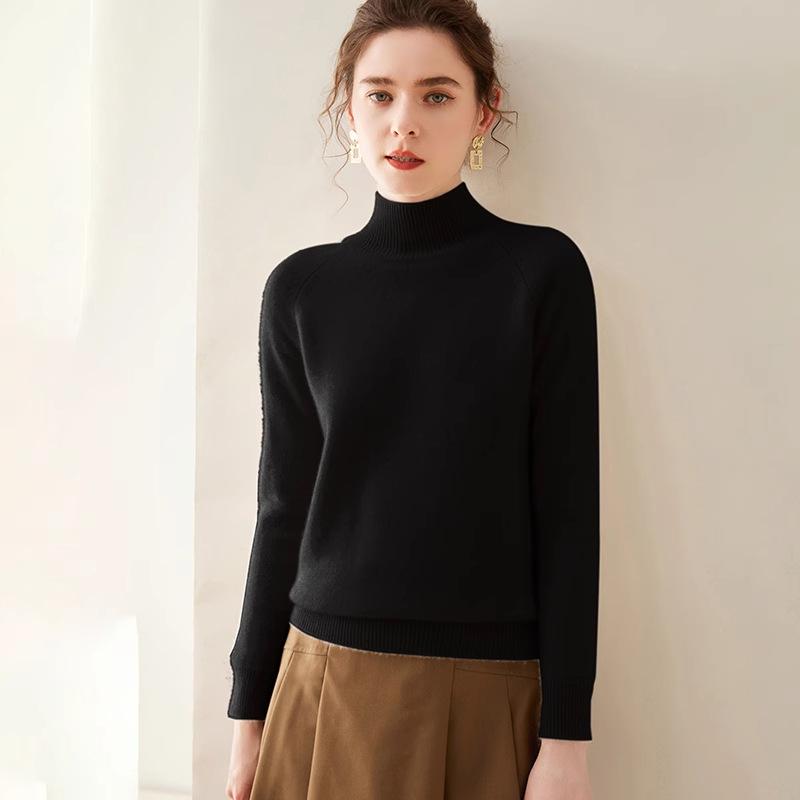 High Neck Cashmere Wool Raglan Sleeve Loose Sweater, 2025 Autumn/Winter Collection