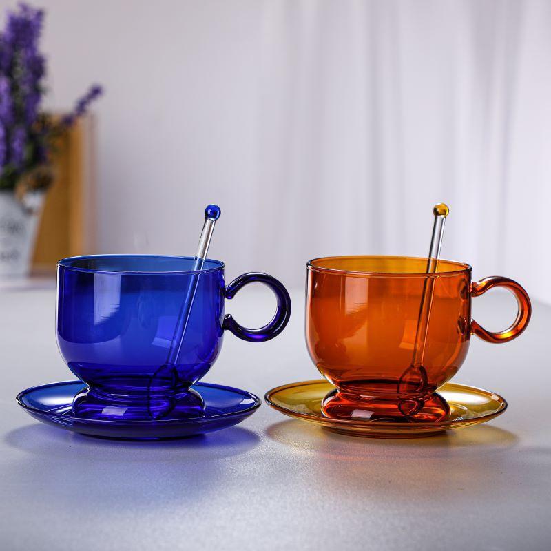 High borosilicate colored glass coffee cup, amber cup, can be heated with open flame, microwave oven disinfection