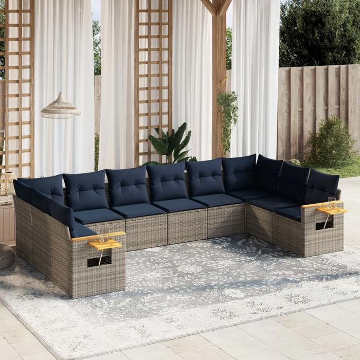 VidaXL Garden Lounge Set with Cushions 10 Pcs, Patio Sofas, Furniture Set, Outdoor Terrace Furniture, Grey 3227167