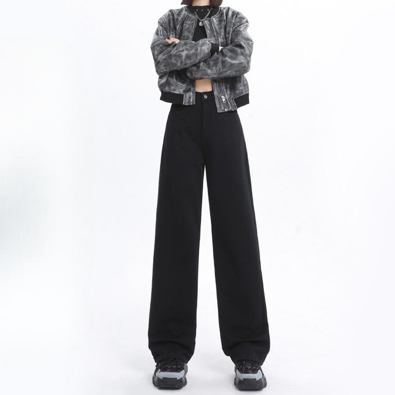 

Широкие джинсовые брюки с высокой талией, женские, весна 2025, новый стиль, утягивающие, свободные, длиной до пола, узкие, прямого покроя брюки 2XL чёрный