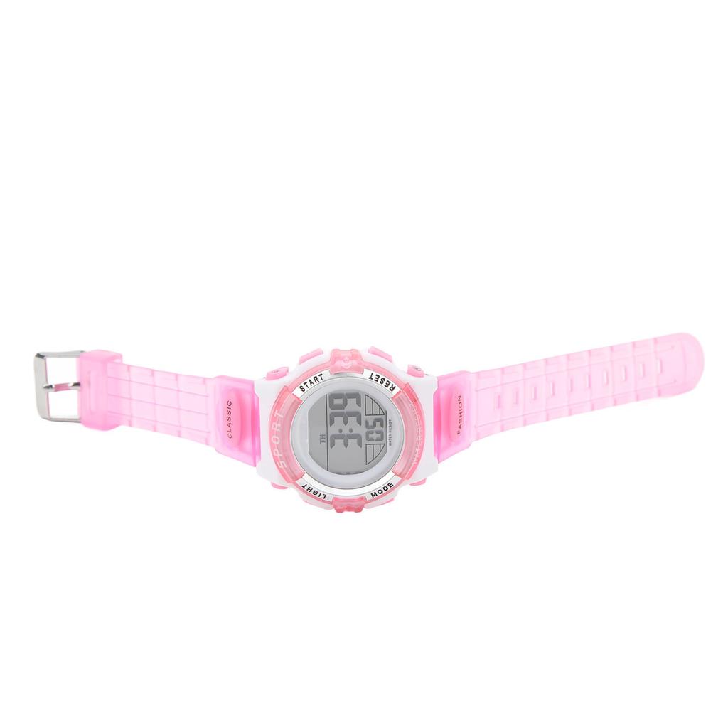 Digital Chronograph Watch Girls Student Electric Waterproof PU Strap for Swimming Sports with Colorful Night Light Alarm