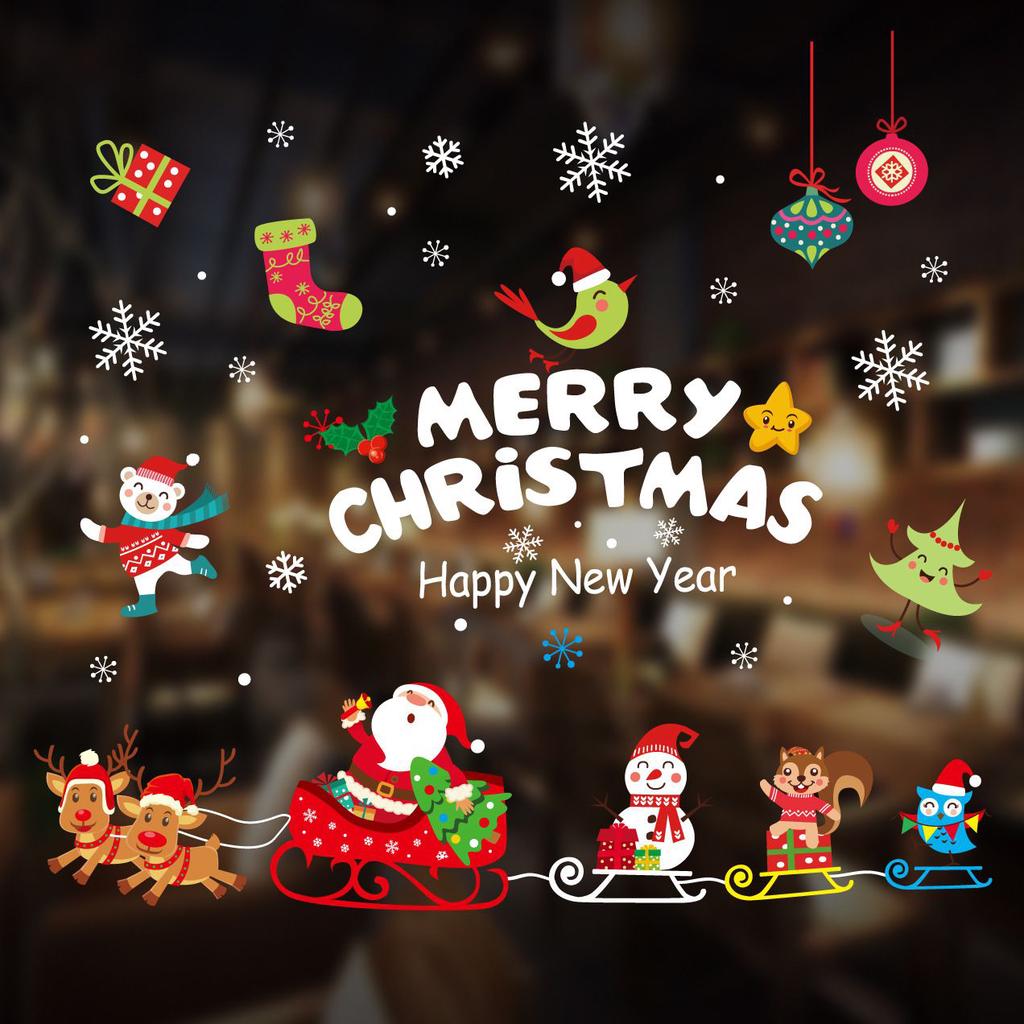 2020 Christmas Merry Window Wall Sticker Decals Snowflake Santa Claus Decor Xmas