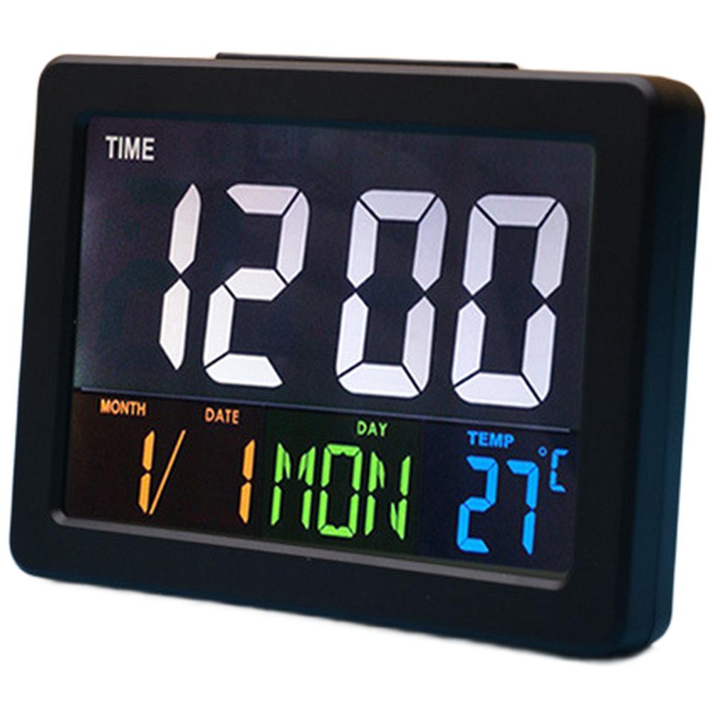 

Modern LCD Alarm Clock with Clear Color Screen for Time Date Week and Temperature Readings 13.5x2.5x10cm For Home Office Decor чёрный