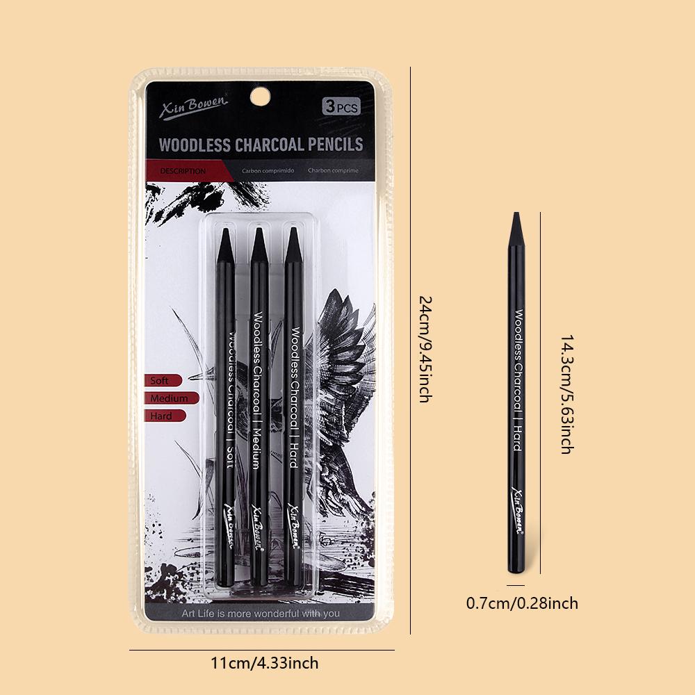 3pcs Woodless Graphite Pencils Set Soft Medium Hard Sketch Drawing Black Charcoal Pencils Art Supplies for Artists Students
