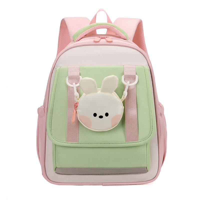 Nylon Preschooler Color Block Backpack With Cartoon Animal Pendant Bag Small