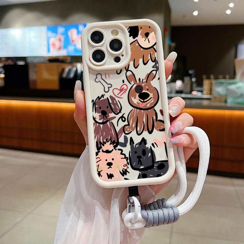 Funny Cats Graffiti Dog Soft Lanyard Rope Case For Samsung Galaxy A14 A32 A53 A13 A33 A52 S24 S23 S22 S21 Ultra Plus FE Cover