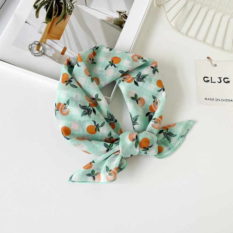 55 Cotton And Linen Headscarf Summer And Autumn Floral Silk Scarf Sweet Versatile Square Scarf Small Scarf Women'S Thin Decorative Silk Scarf