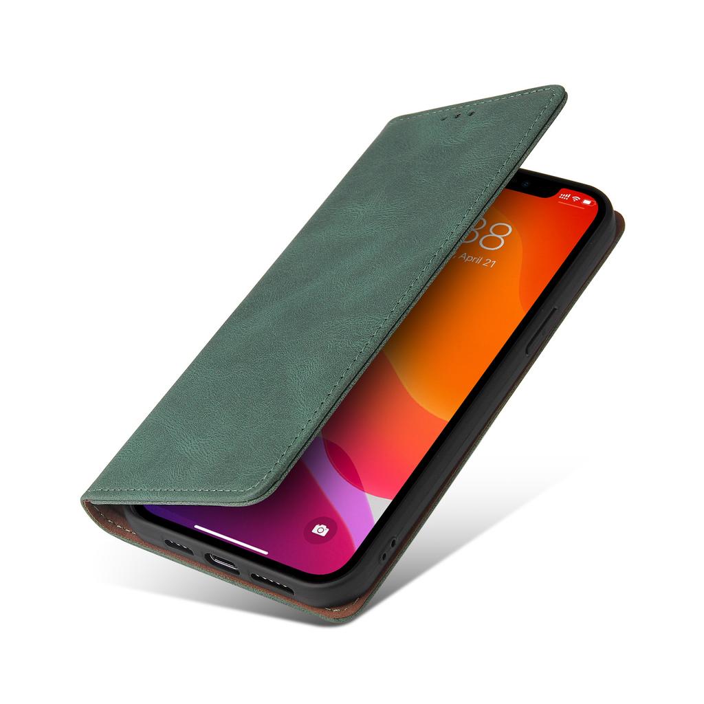 Suitable for iPhone14 Mobile Phone Leather Case 12Pro Matte Suction Card Flip Strong Magnetic Solid Color Mobile Phone Leather Case