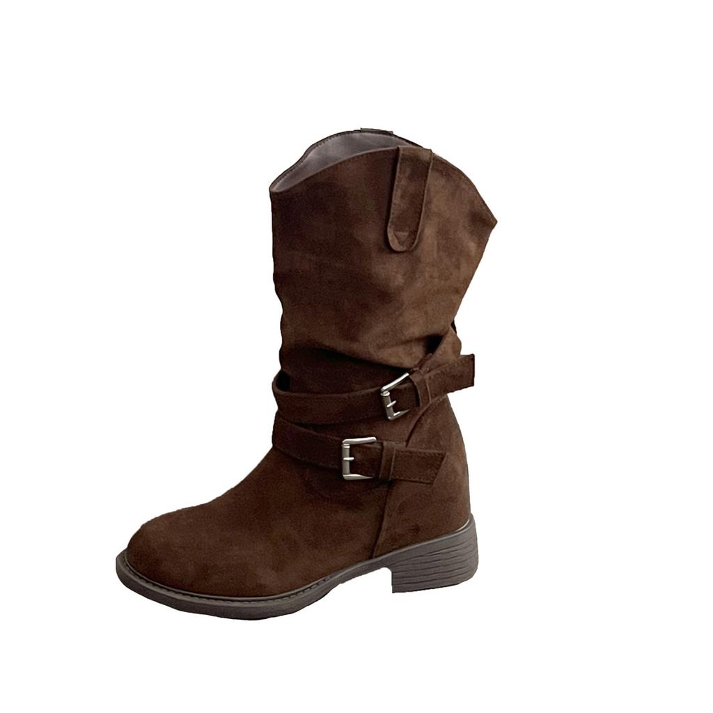 Retro belt buckle Martin boots women's new autumn versatile inner height increase western thick heel medium tube stack short boots