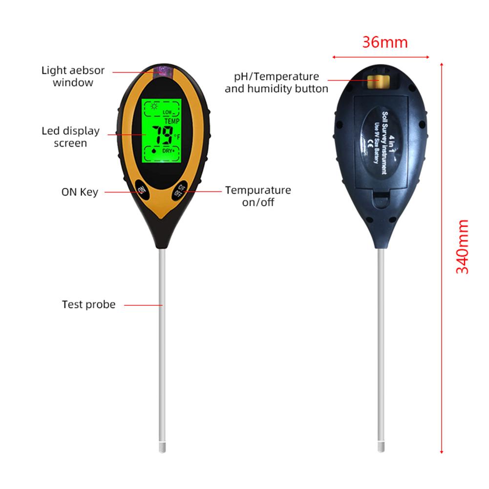4-in-1 Soil Ph Meter Portable Lcd Screen Soil Acidity Temperature Humidity Sunlight Tester For Gardening Farming