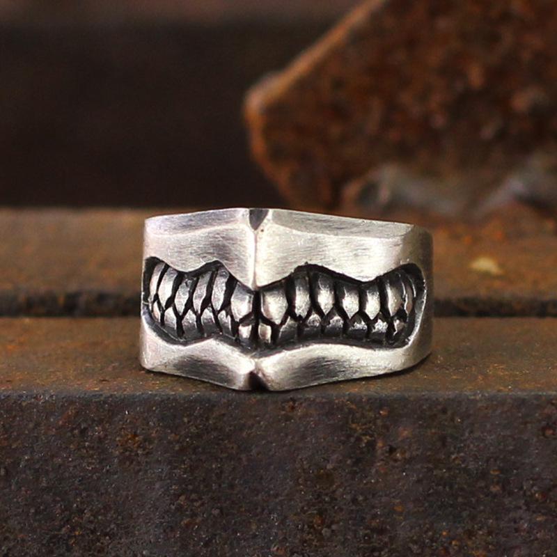 Yin Taifei Fierce Tooth Retro Punk Thai Silver Unisex Open Ring Adjustable