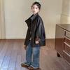 2025 Girls' Mid-Length Leather Jacket - Stylish Autumn/Spring Coat for Fashionable Big Girls