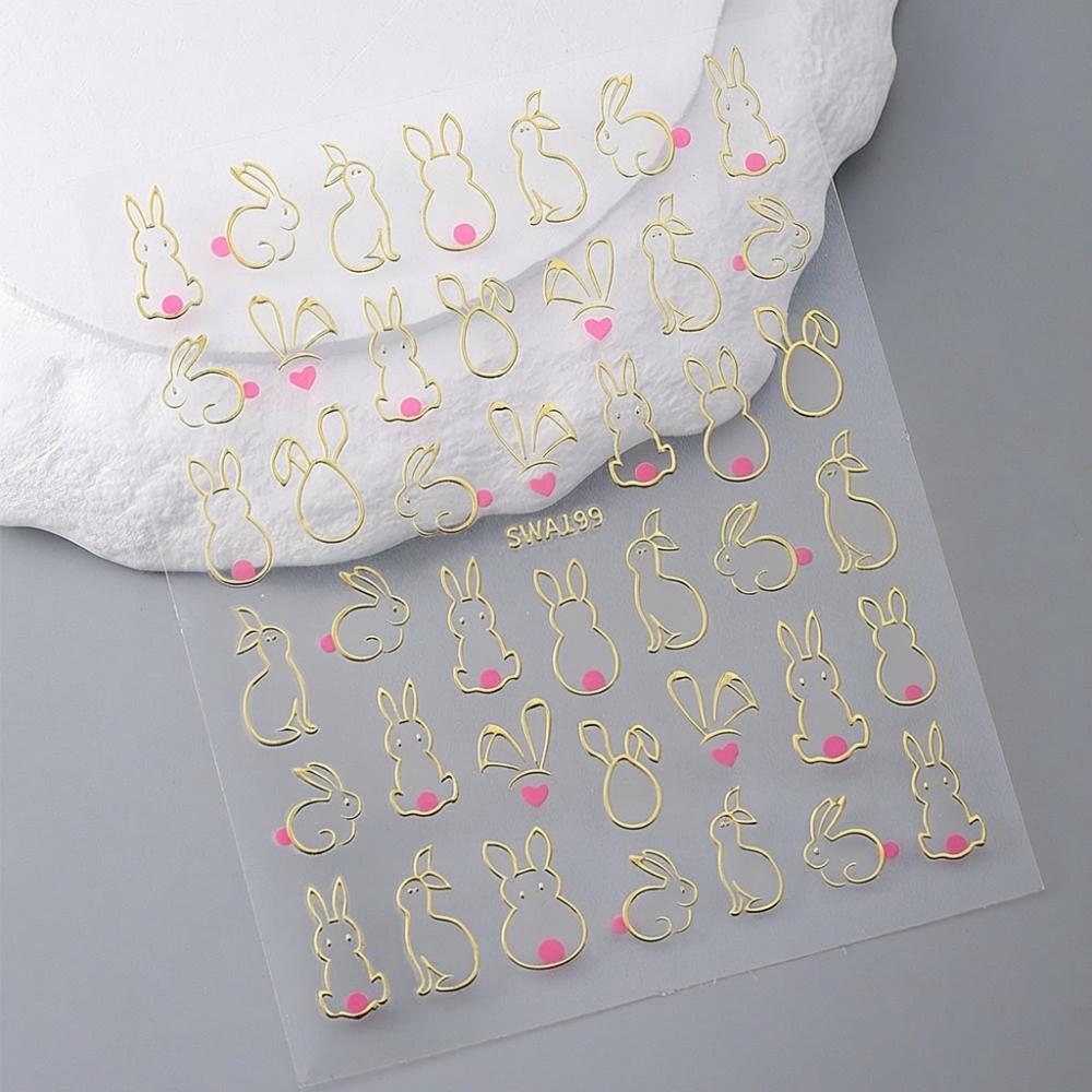 Rabbit Ears Nail Art Decals Waterproof Nail Decals New Easter Rabbit 3D Nail Stickers  Manicure DIY
