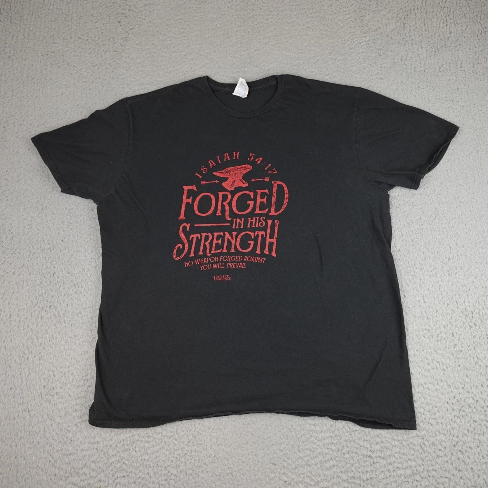 

Vintage Jesus Shirt Mens 2XL Black Forged In His Strength Isaiah Short Sleeve S