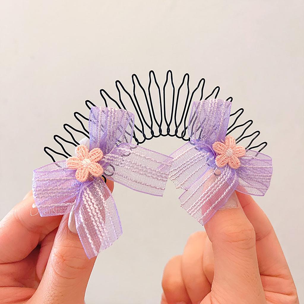 Cute Flower Hair Clip For Girls Pink Flower Bow Fringe Hair Comb Exquisite Children's Hair Fixed Hair Clip Hair Accessories