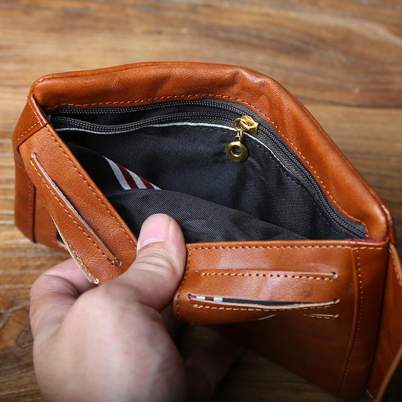 NZPJ Vintage Top-Grain Leather Compact Wallet Genuine Men's Leather Bag Large Capacity Premium Ladies Wallet