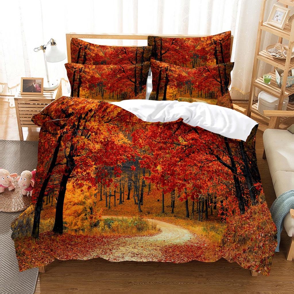 3D HD Scenic Quilt Cover Duvet Pillow Case bed Set Linen Woods Scene Forest King Queen Twin Single Double 3PCS 2PCS Home Textile