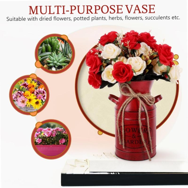 Shabby Chic Metal Flower Vases Farmhouse Decors Antique Milk Can Jugs Pitcher Storage Container For Bathroom Kitchen