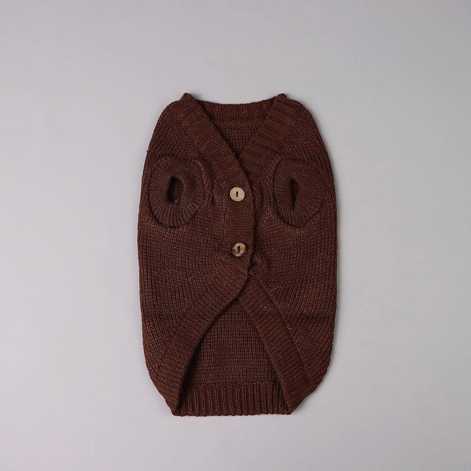 

Small Dog Pullover Sweater, Pet Cold Weather Knitwear with Button, Classic Knitted Turtleneck Thick Warm Clothes for Dogs Cats S коричневый