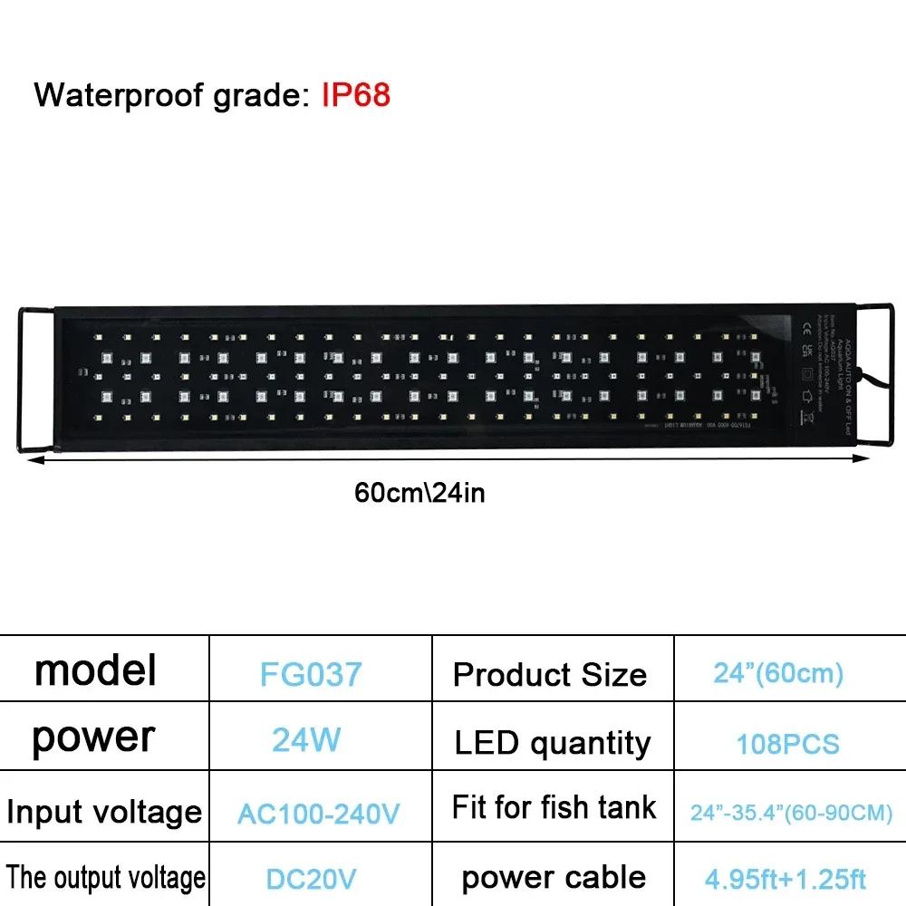Ultra Slim LED Light for Aquarium, 30-60cm, 24/7 Mode, Dimmable, for Plant Grow