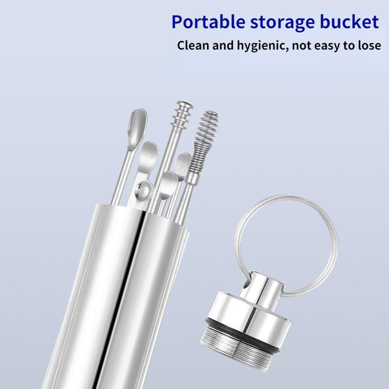 6/7 piece set of stainless steel earwax collector spiral turn ear pick ear pick to clean the ear portable ear cleaning tool