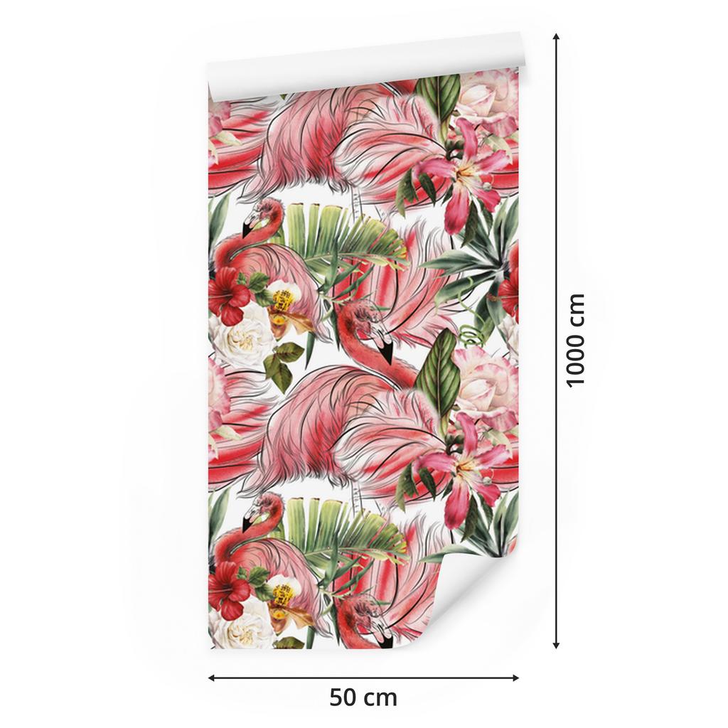 Flamingos roses flowers and leaves wallpaper for living room and bedroom 50x1000