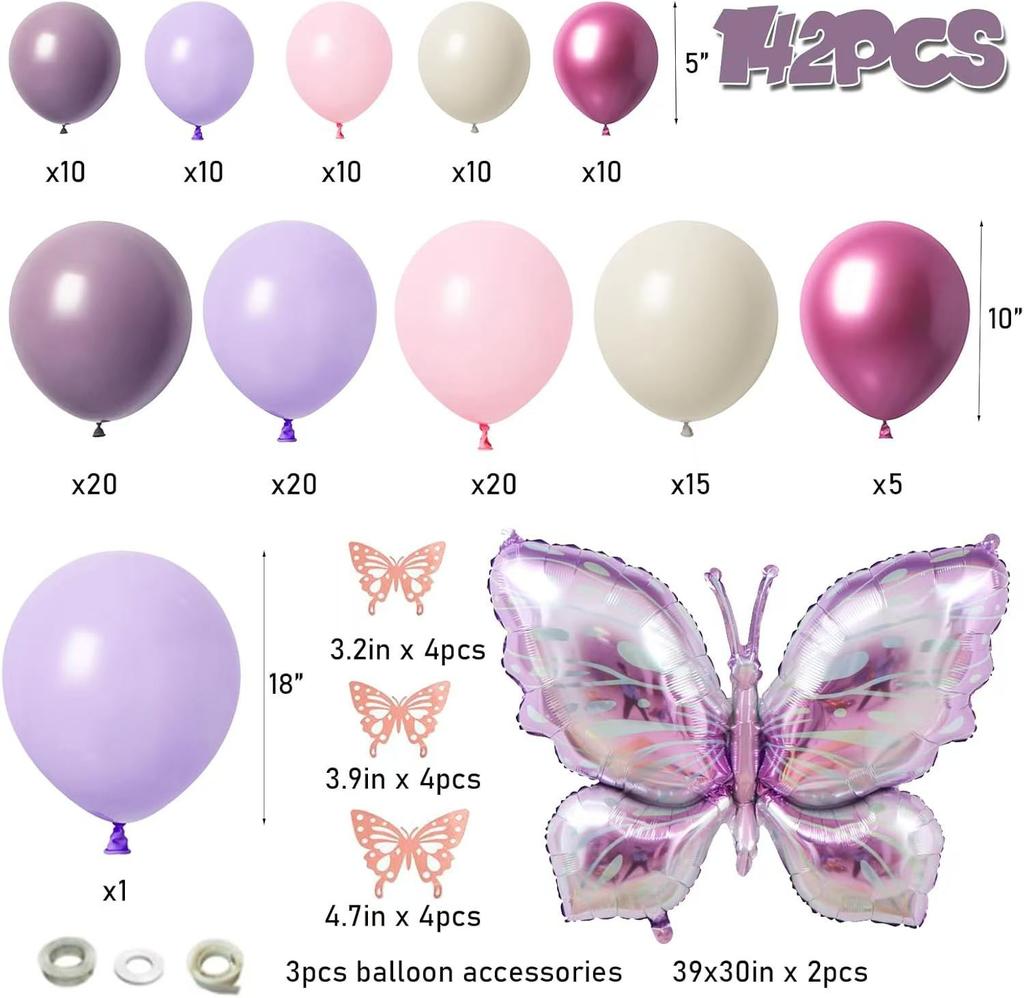 Purple Butterfly Party Birthday Balloon Chain Set Birthday Valentine'S Day Proposal Wedding Scene Decoration