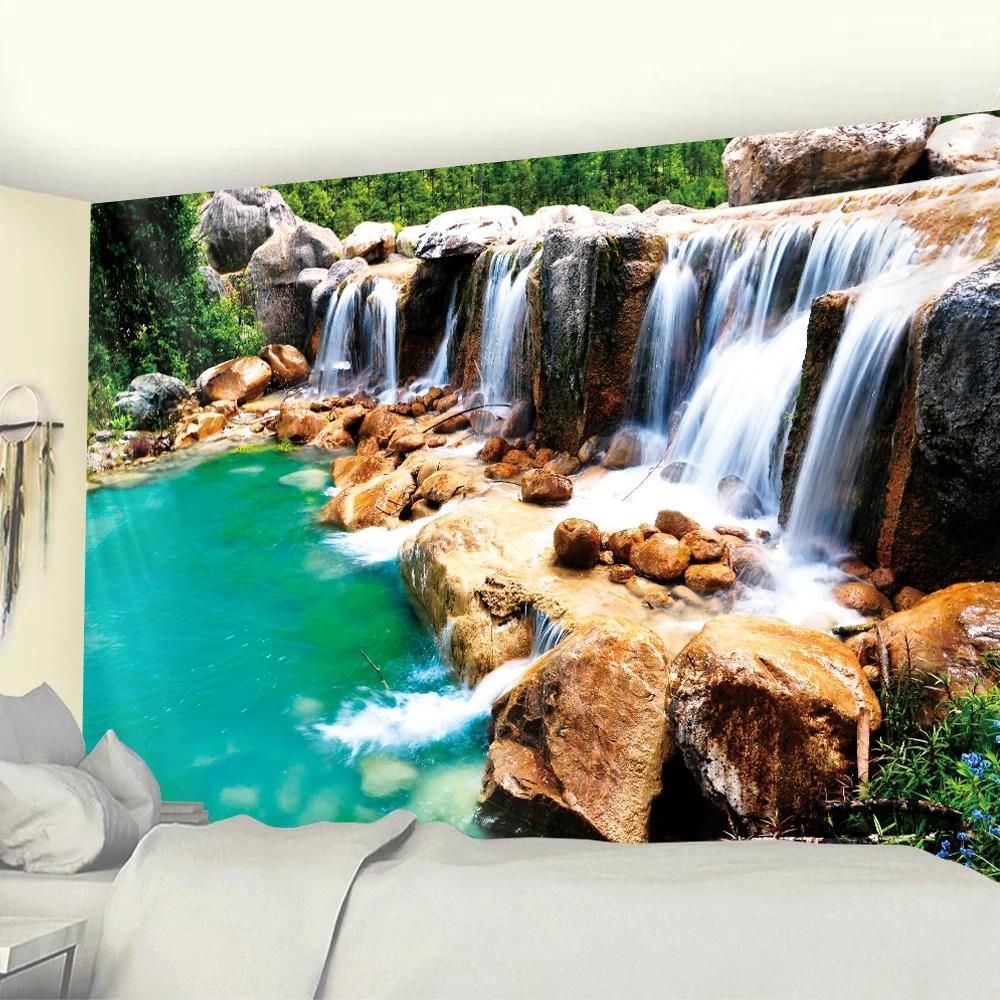 Forest Waterfall Psychedelic Scene Hanging Cloth Bedroom Living Room Tapestry Home Wall Decoration Tapestry