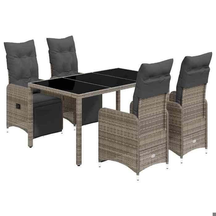VidaXL Garden Bistro Set 5 Pcs Grey Cushions Poly Rattan 3277167