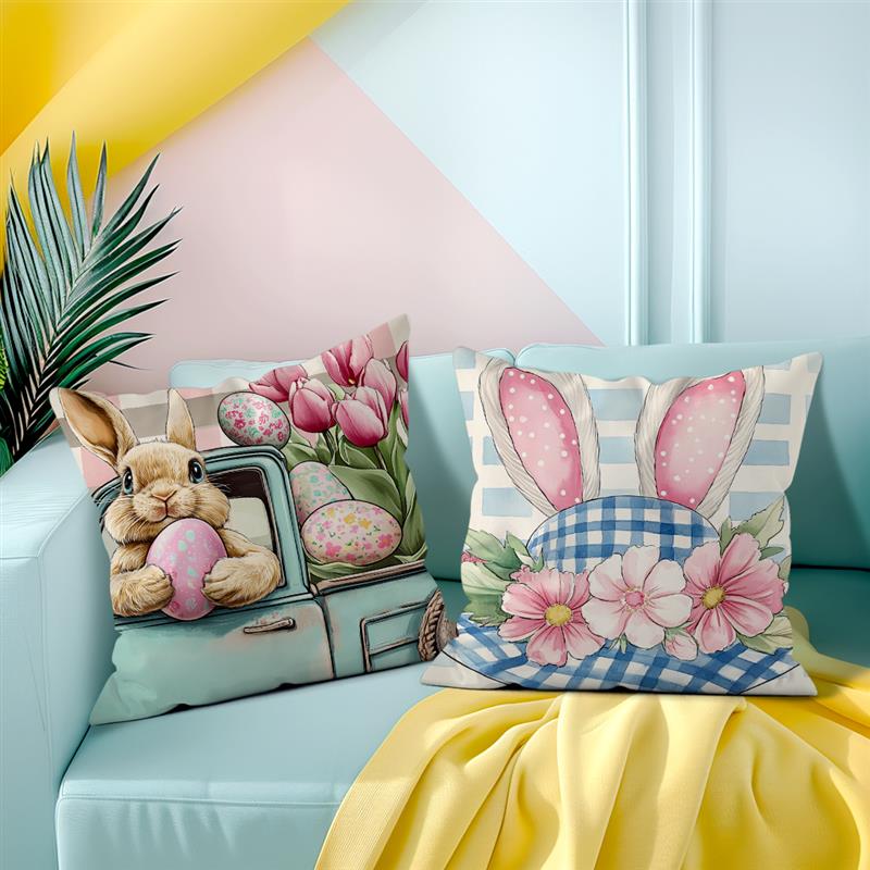 1 Pc Easter Throw Pillow Covers Easter Spring Bunny Eggs Pillow Case Home Decor For Couch Sofa Living Room Bedroom